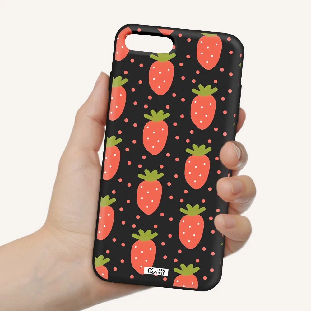 a pattern of strawberries on a white background Apple iPhone 8 plus Silicone black Case