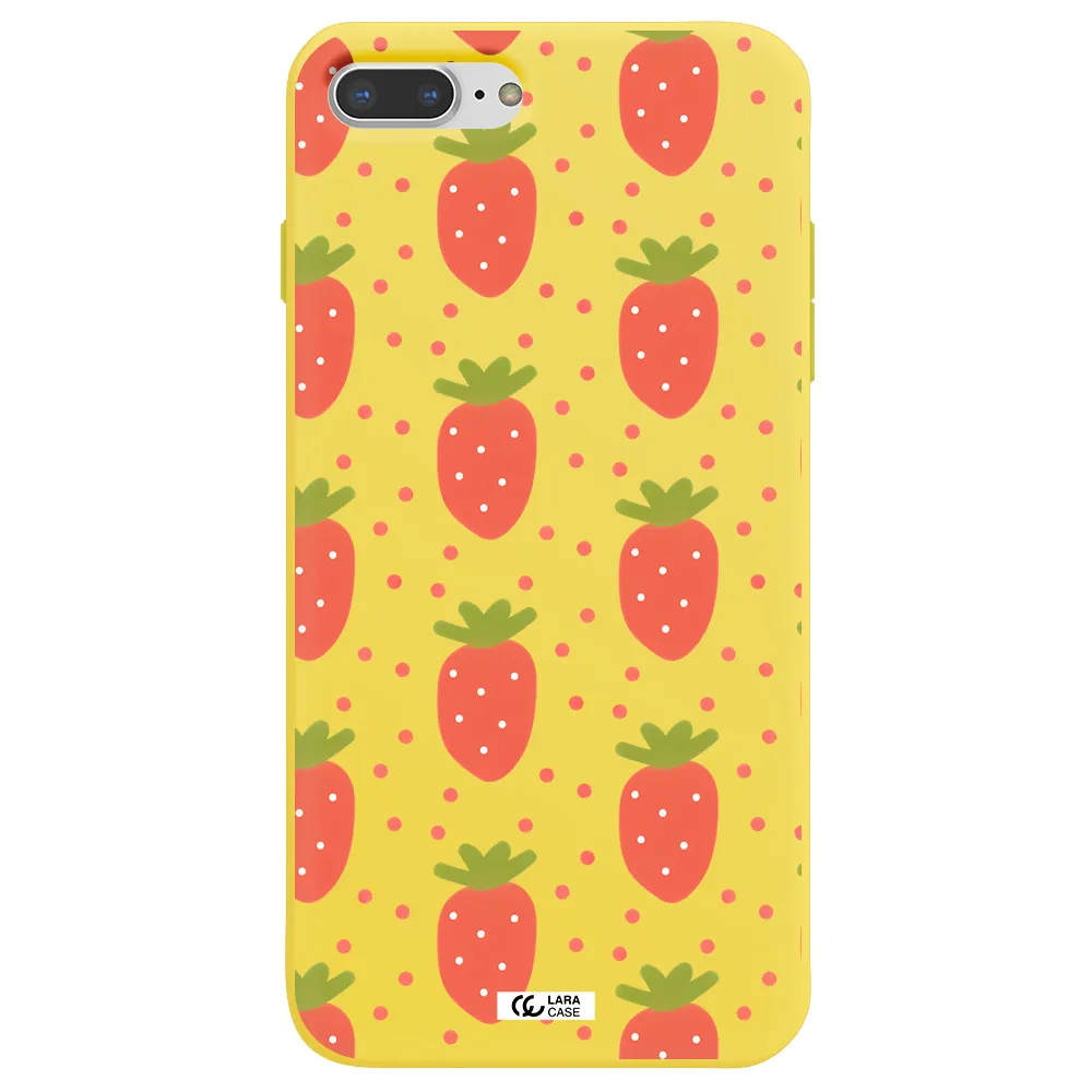 a pattern of strawberries on a white background Apple iPhone 8 plus Silicone canary yellow Case