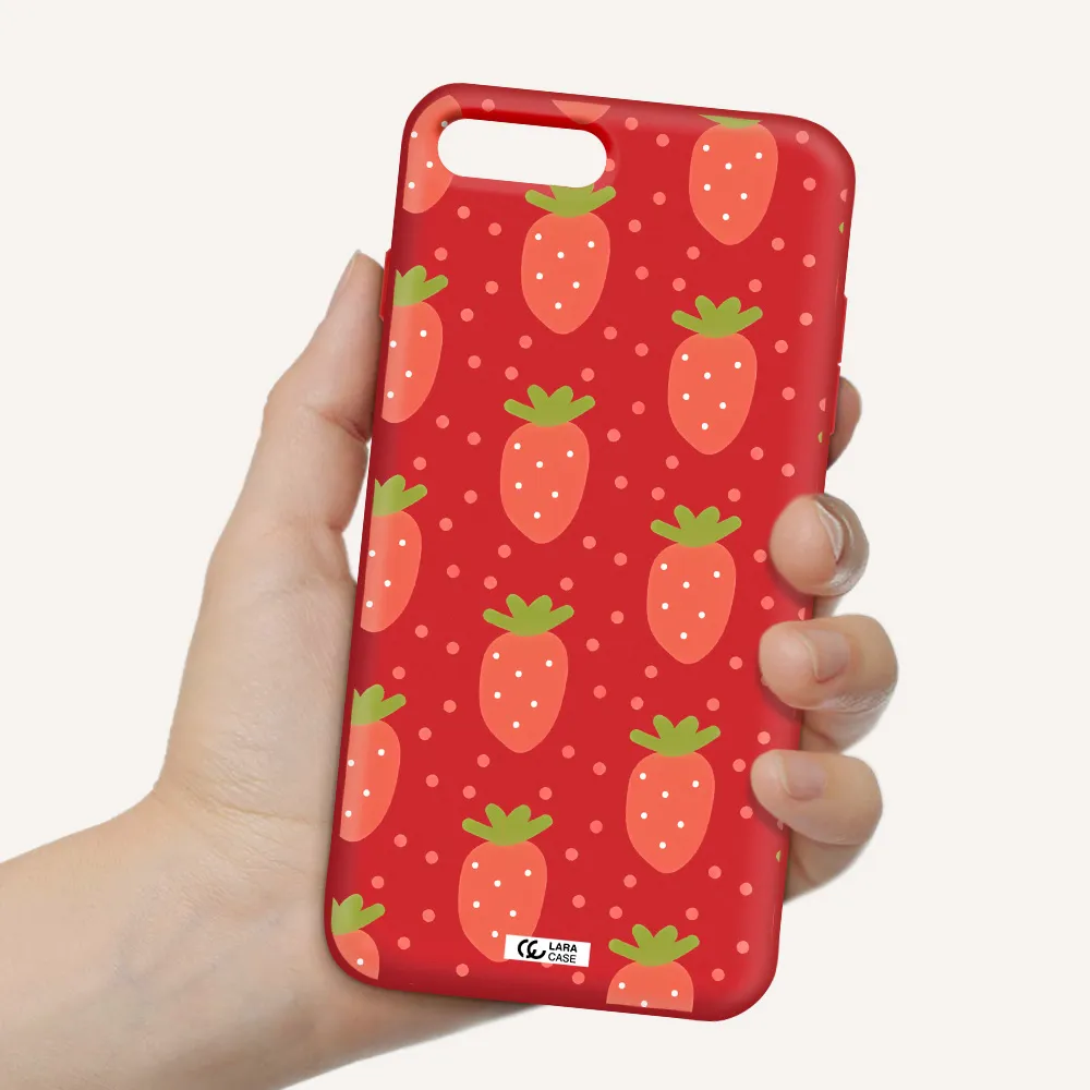 a pattern of strawberries on a white background Apple iPhone 8 plus Silicone Imperial Red Case