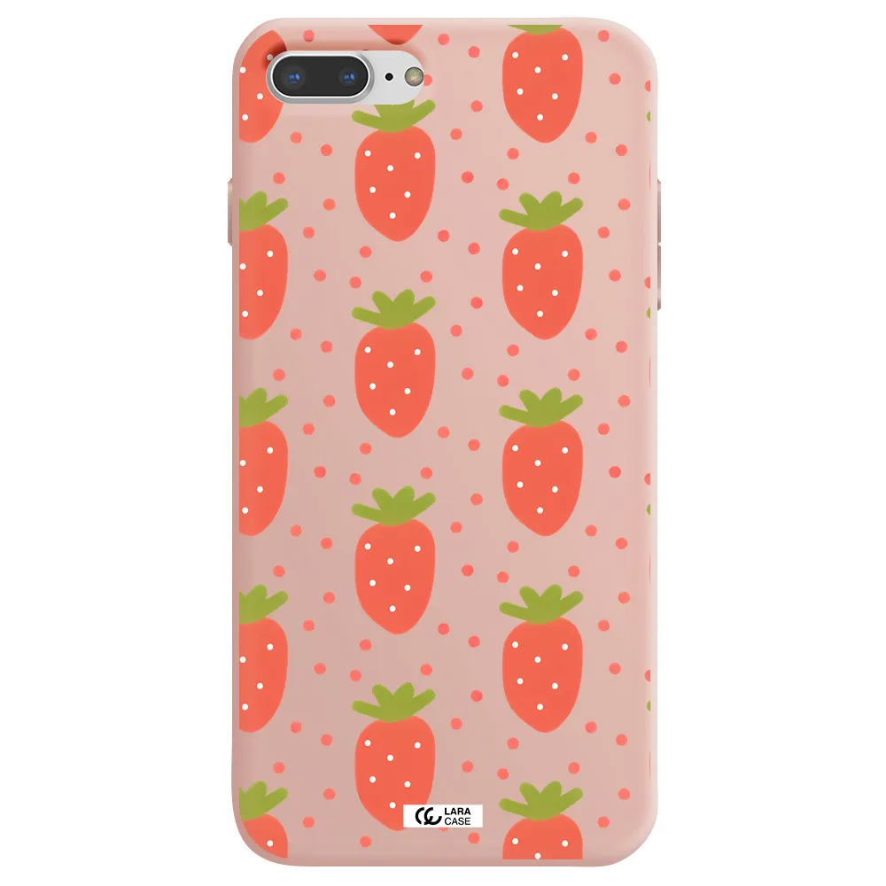a pattern of strawberries on a white background Apple iPhone 8 plus Silicone pastel pink Case