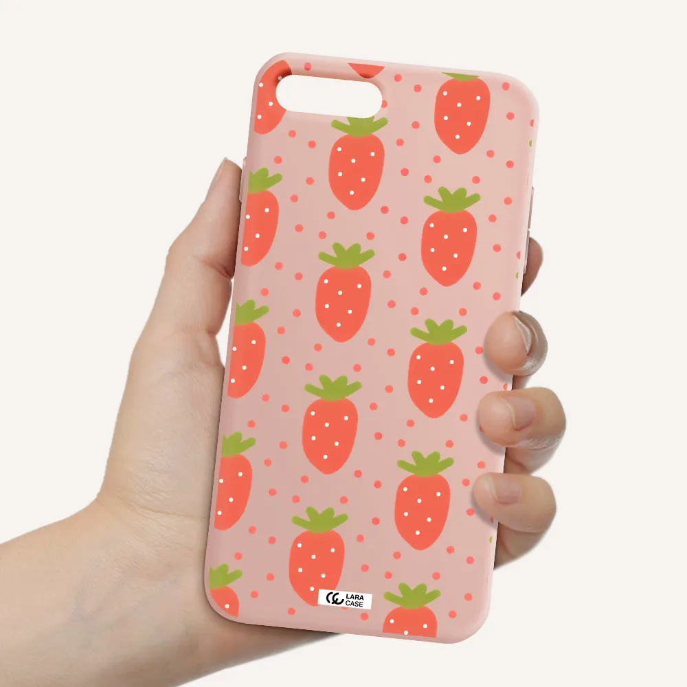 a pattern of strawberries on a white background Apple iPhone 8 plus Silicone pastel pink Case