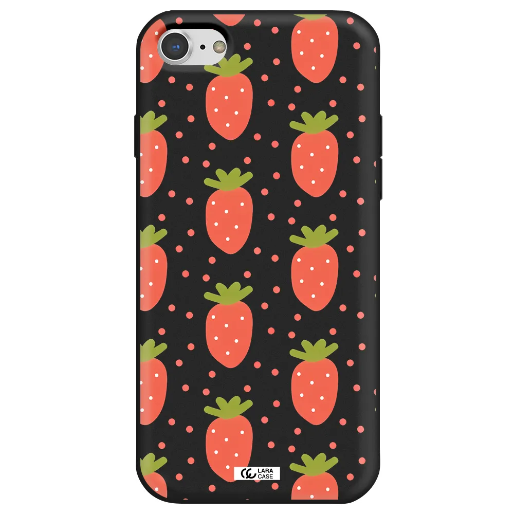 a pattern of strawberries on a white background Apple iPhone 8 Silicone black Case