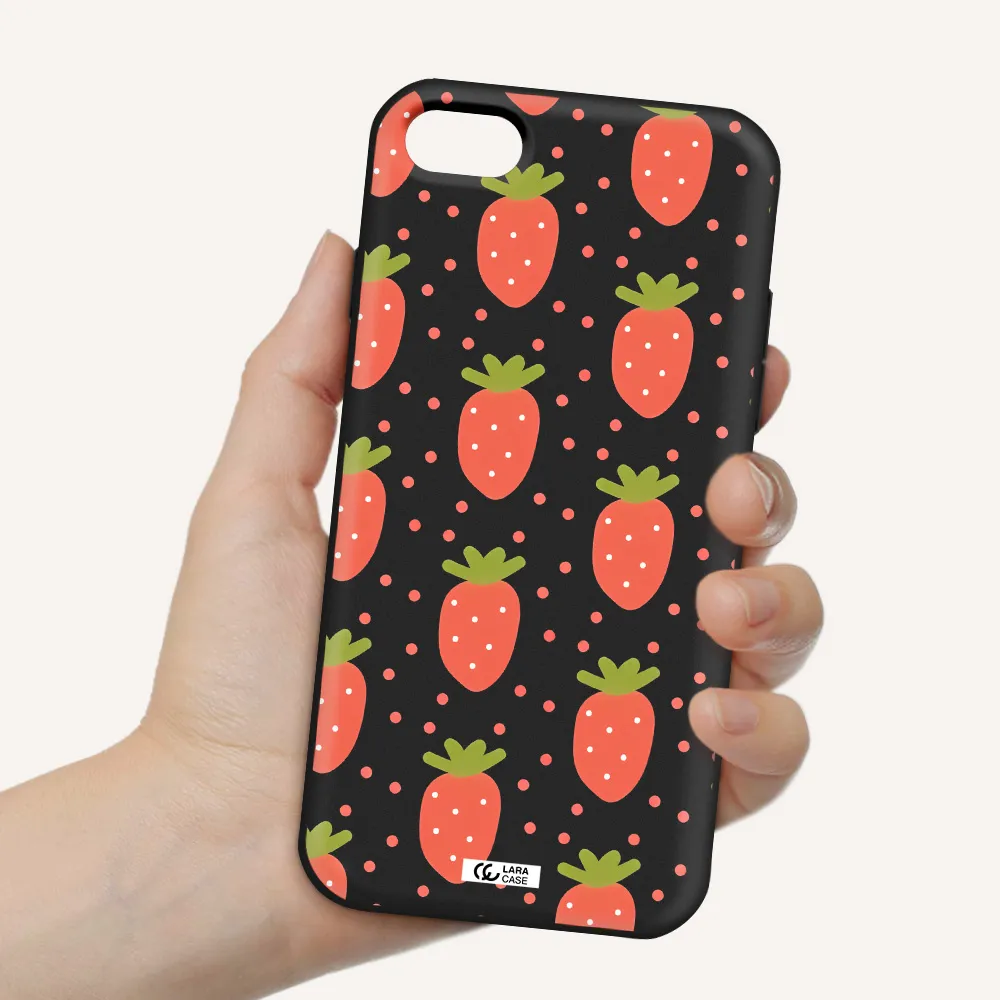 a pattern of strawberries on a white background Apple iPhone 8 Silicone black Case