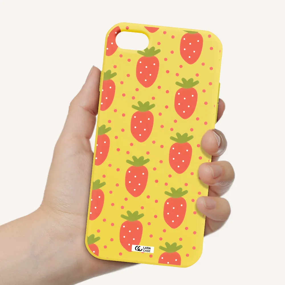 a pattern of strawberries on a white background Apple iPhone 8 Silicone canary yellow Case