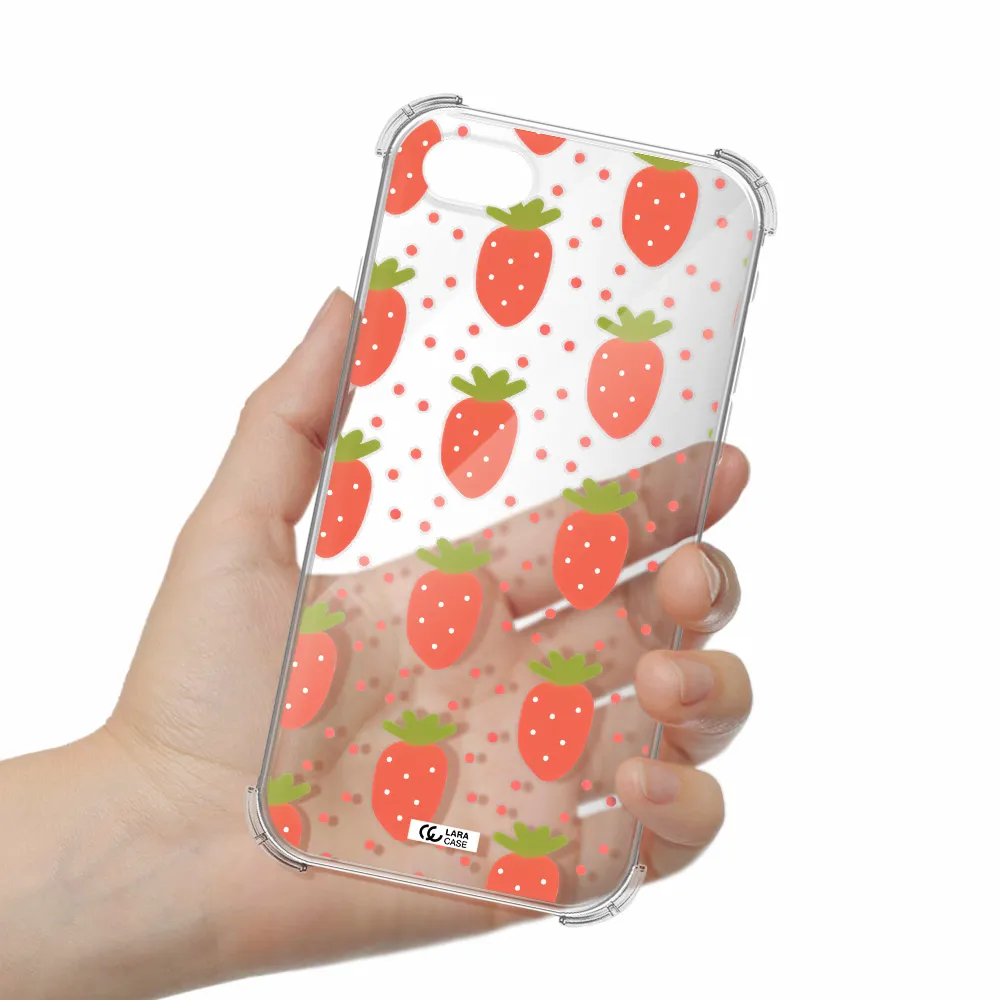 a pattern of strawberries on a white background Apple iPhone se 2020 Clear PC Case