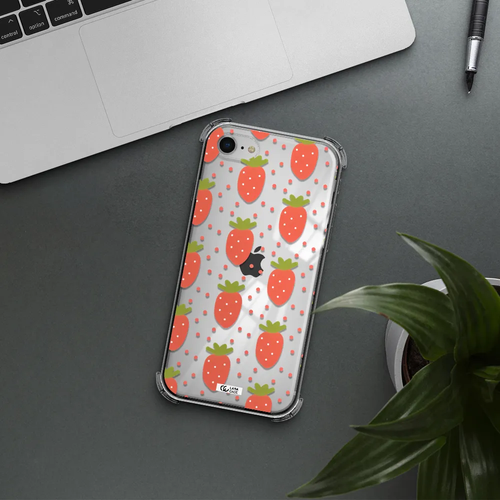 a pattern of strawberries on a white background Apple iPhone se 2020 Clear PC Case