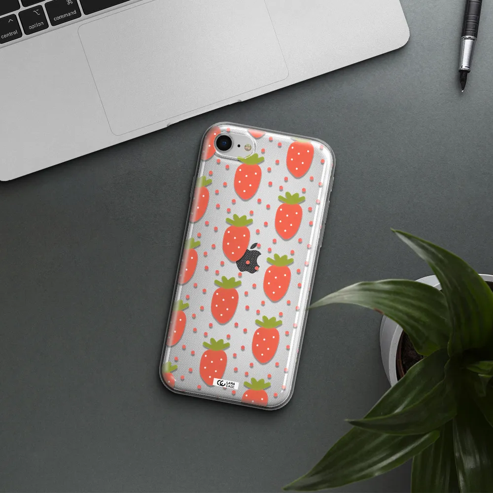 A Pattern Of Strawberries On A White Background Apple Iphone Se 2020 Clear Tpu Case
