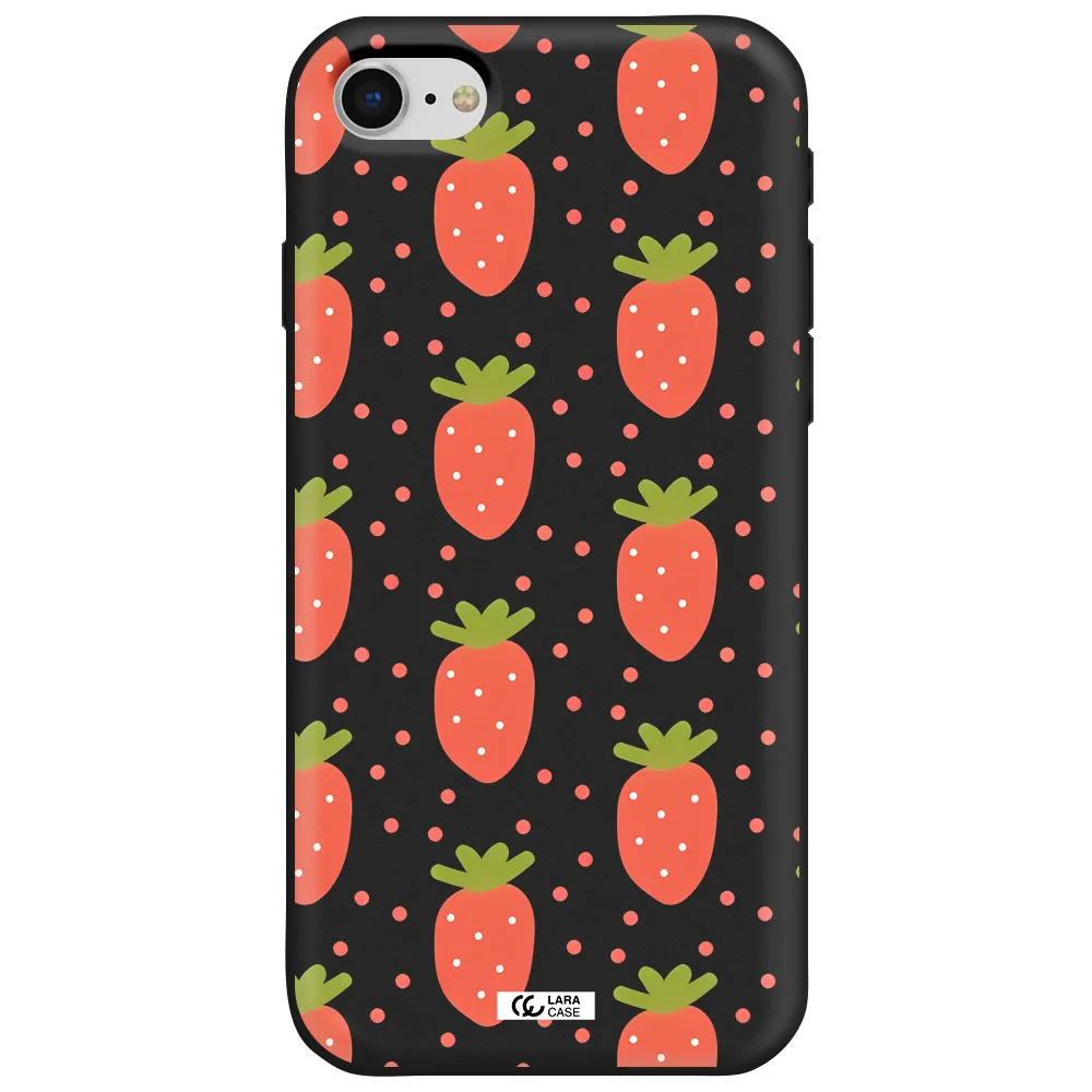 a pattern of strawberries on a white background Apple iPhone se 2020 Silicone black Case