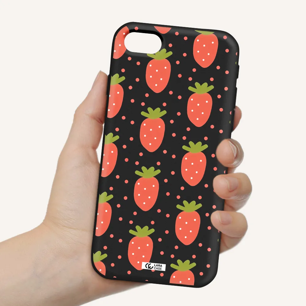 a pattern of strawberries on a white background Apple iPhone se 2020 Silicone black Case