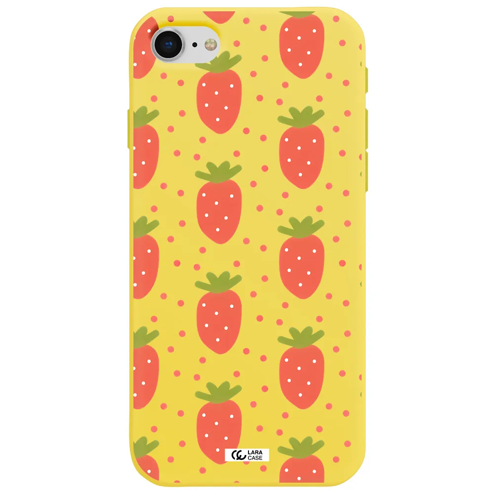 a pattern of strawberries on a white background Apple iPhone se 2020 Silicone canary yellow Case
