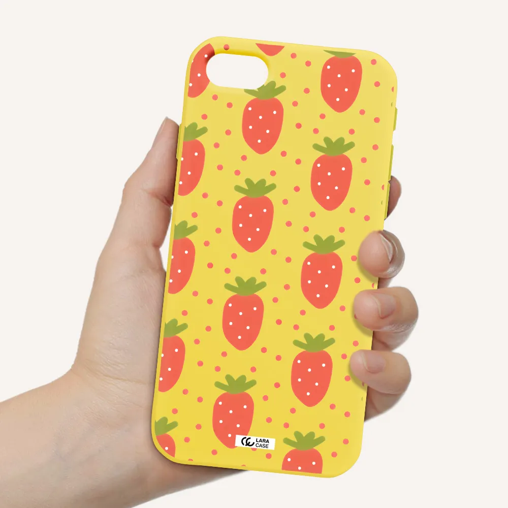 a pattern of strawberries on a white background Apple iPhone se 2020 Silicone canary yellow Case