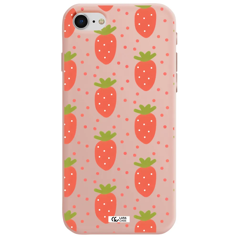 a pattern of strawberries on a white background Apple iPhone se 2020 Silicone pastel pink Case