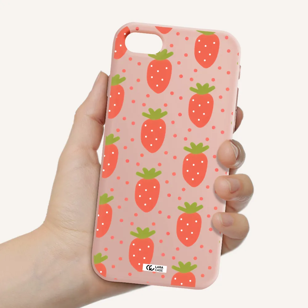 a pattern of strawberries on a white background Apple iPhone se 2020 Silicone pastel pink Case