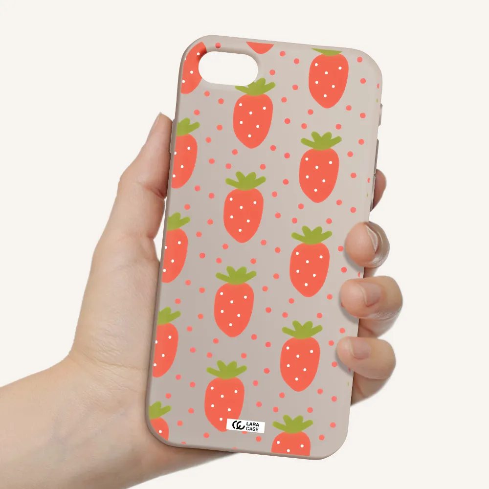 a pattern of strawberries on a white background Apple iPhone se 2020 Silicone Stone Case