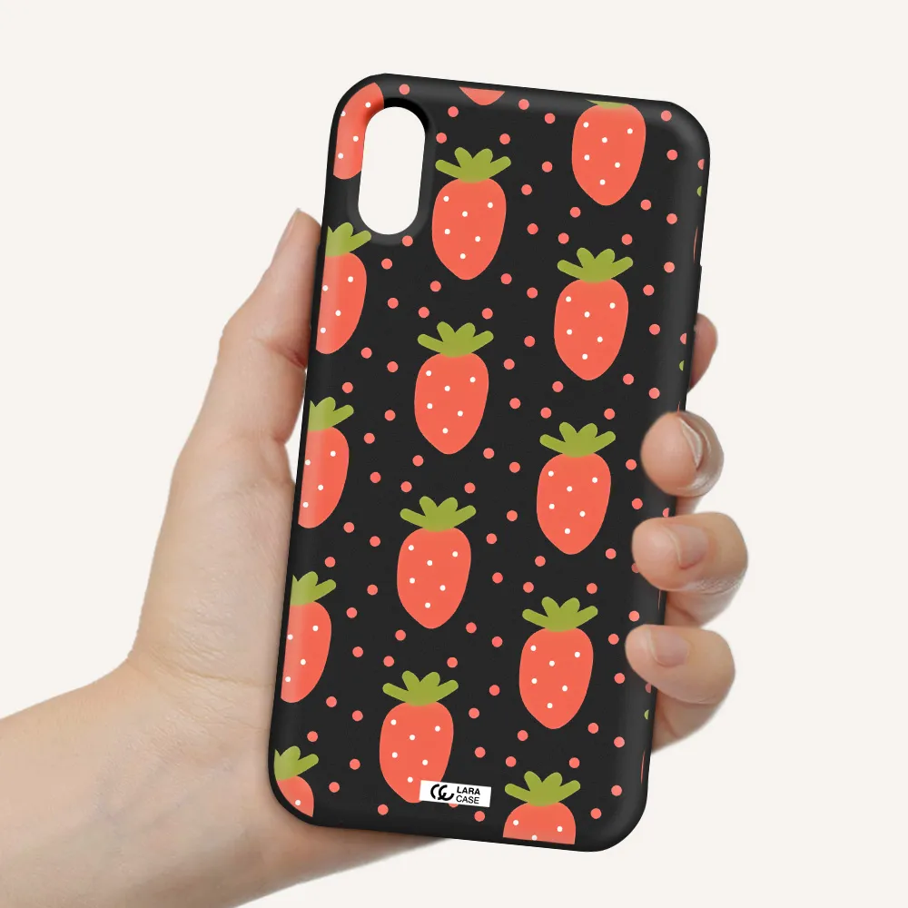 a pattern of strawberries on a white background Apple iPhone X Silicone black Case