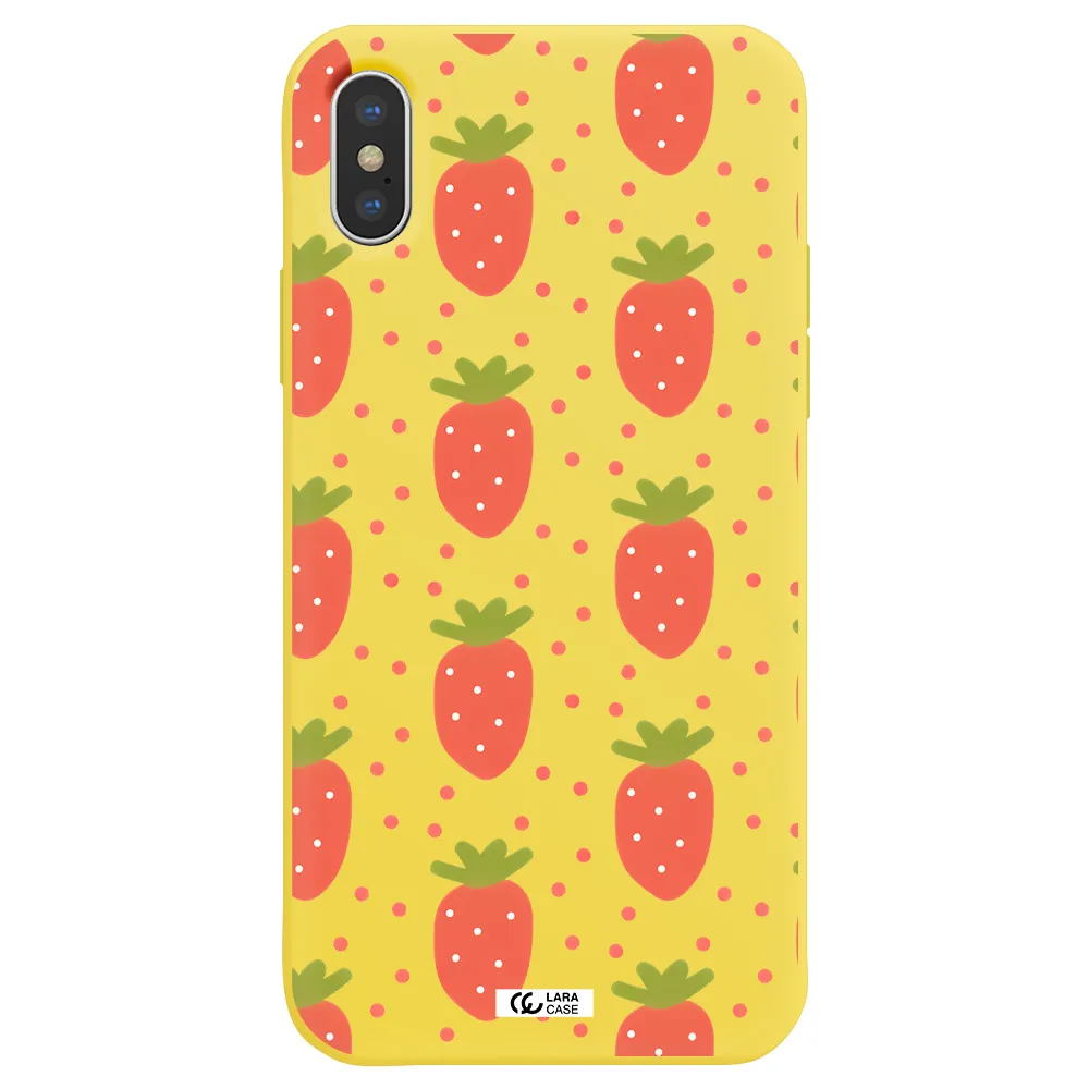 a pattern of strawberries on a white background Apple iPhone X Silicone canary yellow Case