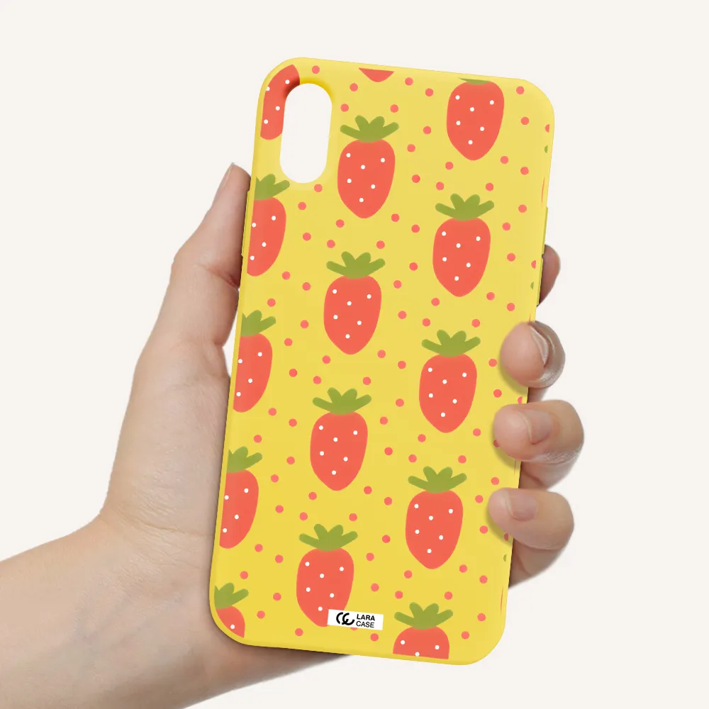 a pattern of strawberries on a white background Apple iPhone X Silicone canary yellow Case