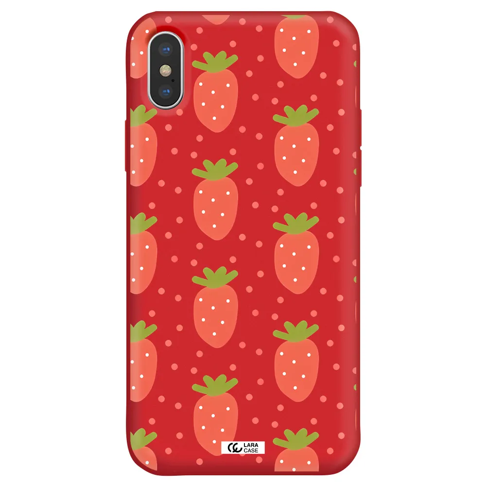 a pattern of strawberries on a white background Apple iPhone X Silicone Imperial Red Case