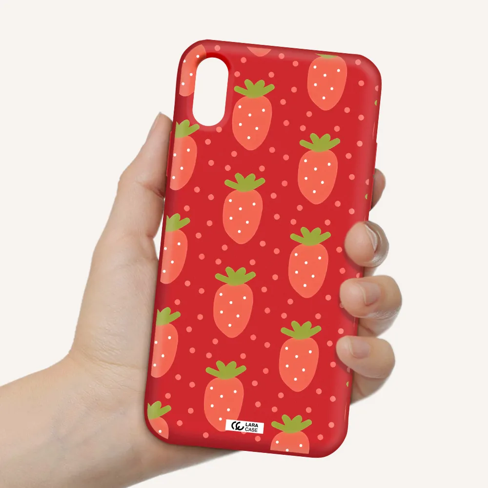 a pattern of strawberries on a white background Apple iPhone X Silicone Imperial Red Case
