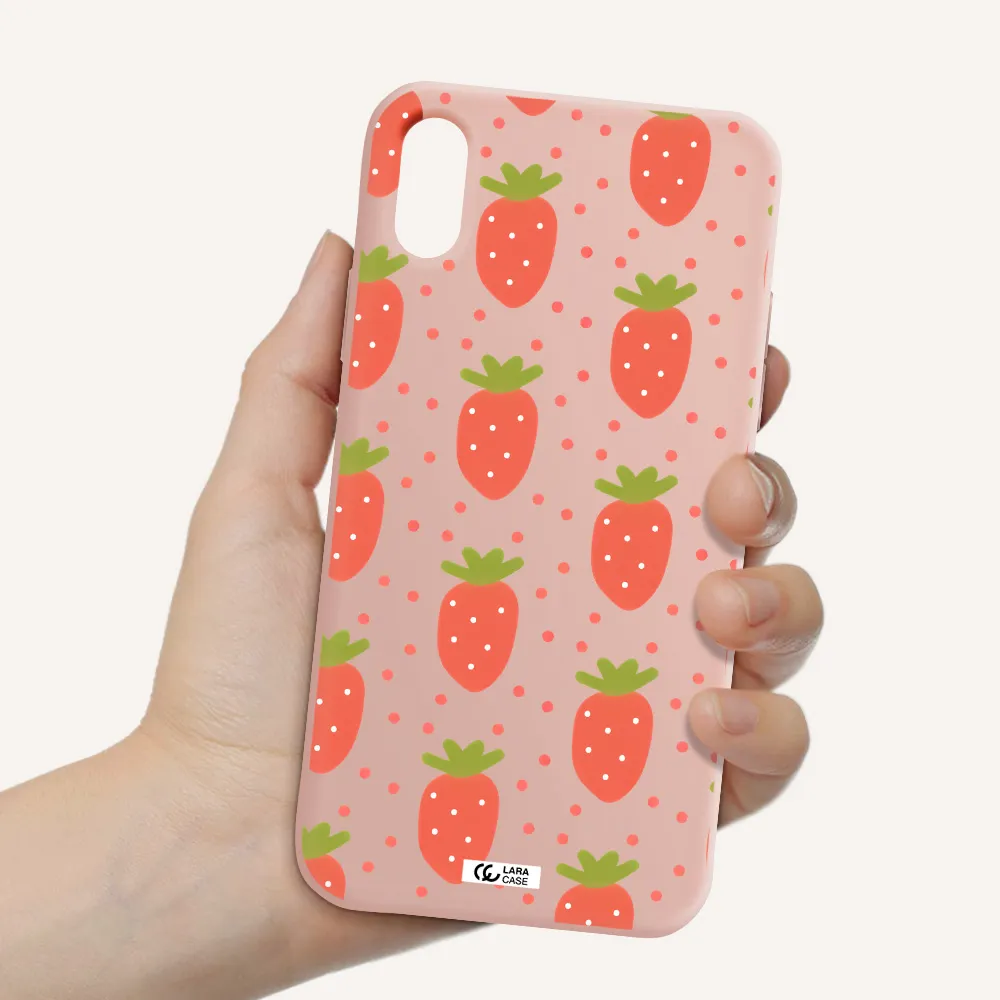 a pattern of strawberries on a white background Apple iPhone X Silicone pastel pink Case