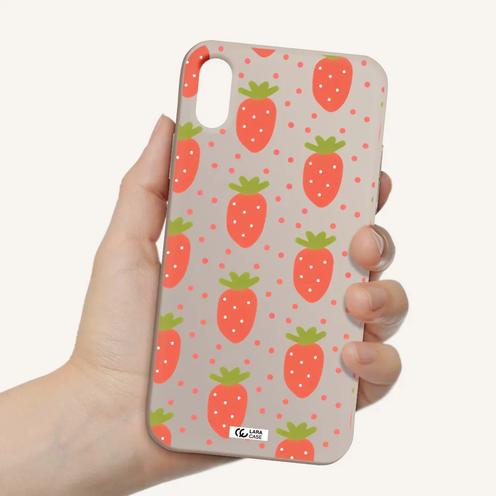 a pattern of strawberries on a white background Apple iPhone X Silicone Stone Case