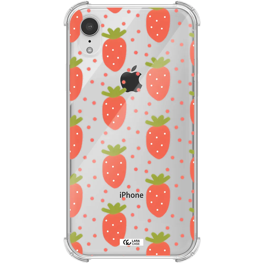 a pattern of strawberries on a white background Apple iPhone XR Clear PC Case