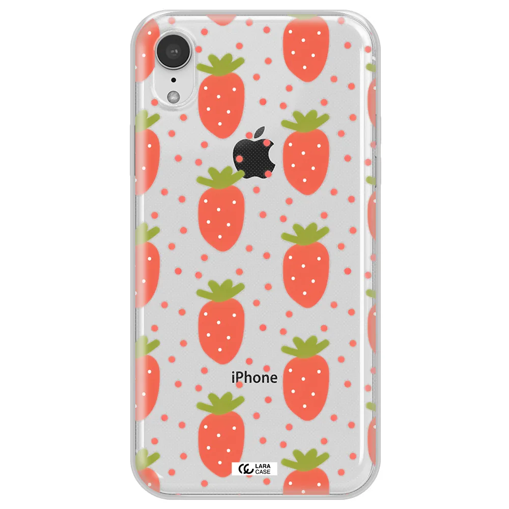 a pattern of strawberries on a white background Apple iPhone XR Clear TPU Case