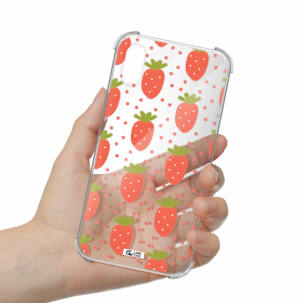a pattern of strawberries on a white background Apple iPhone XS Clear PC Case