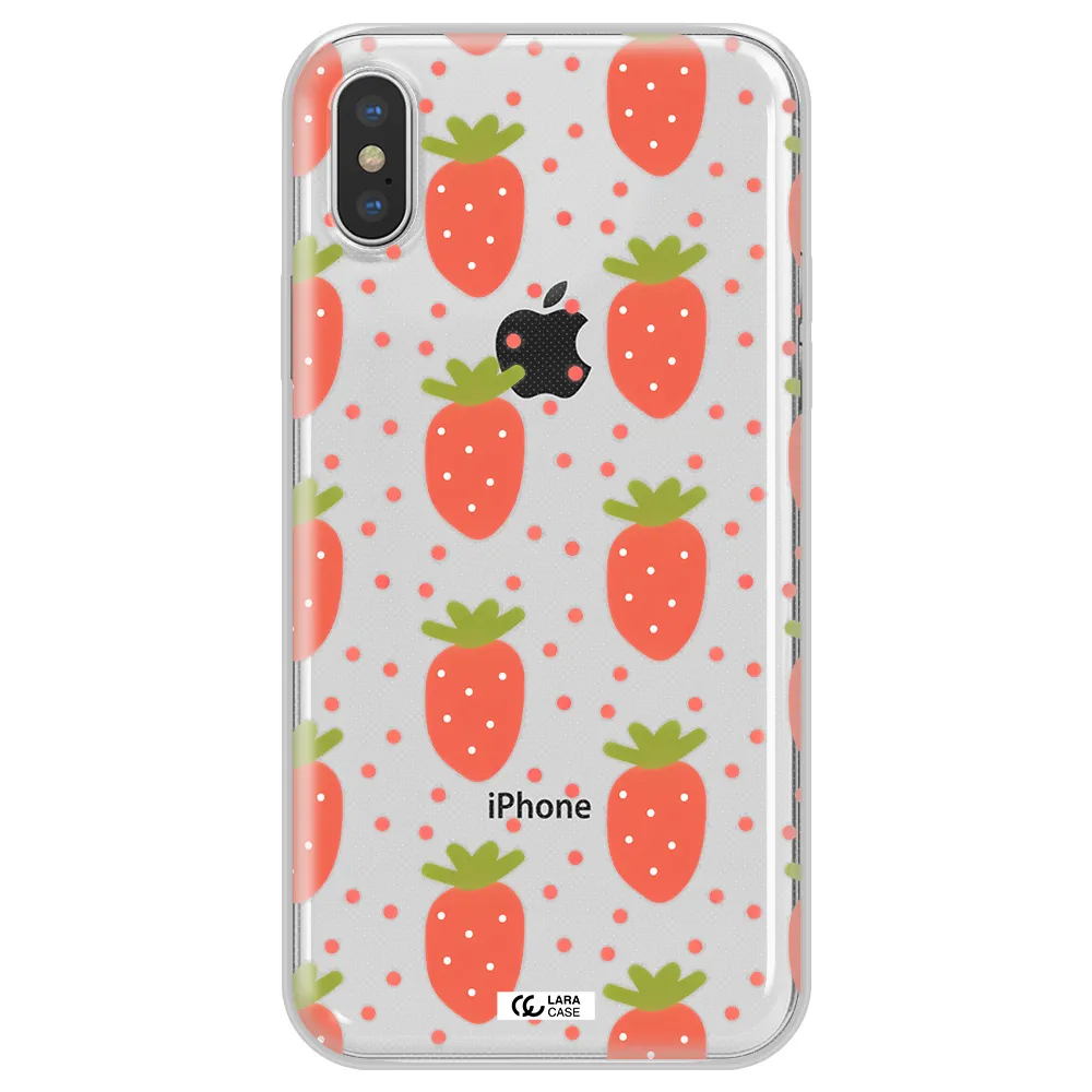 a pattern of strawberries on a white background Apple iPhone XS Clear TPU Case