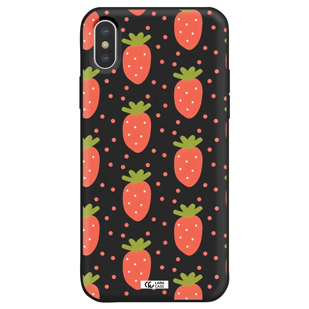 a pattern of strawberries on a white background Apple iPhone XS Silicone black Case