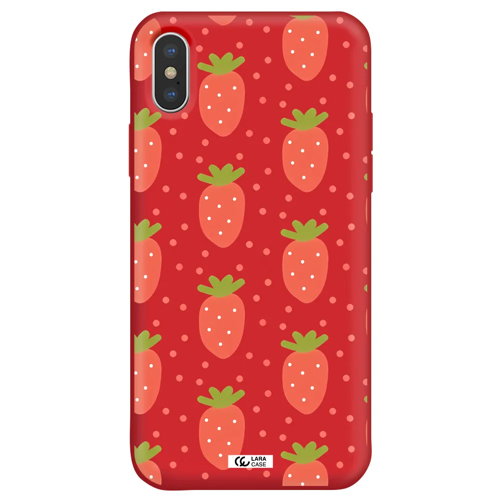 a pattern of strawberries on a white background Apple iPhone XS Silicone Imperial Red Case