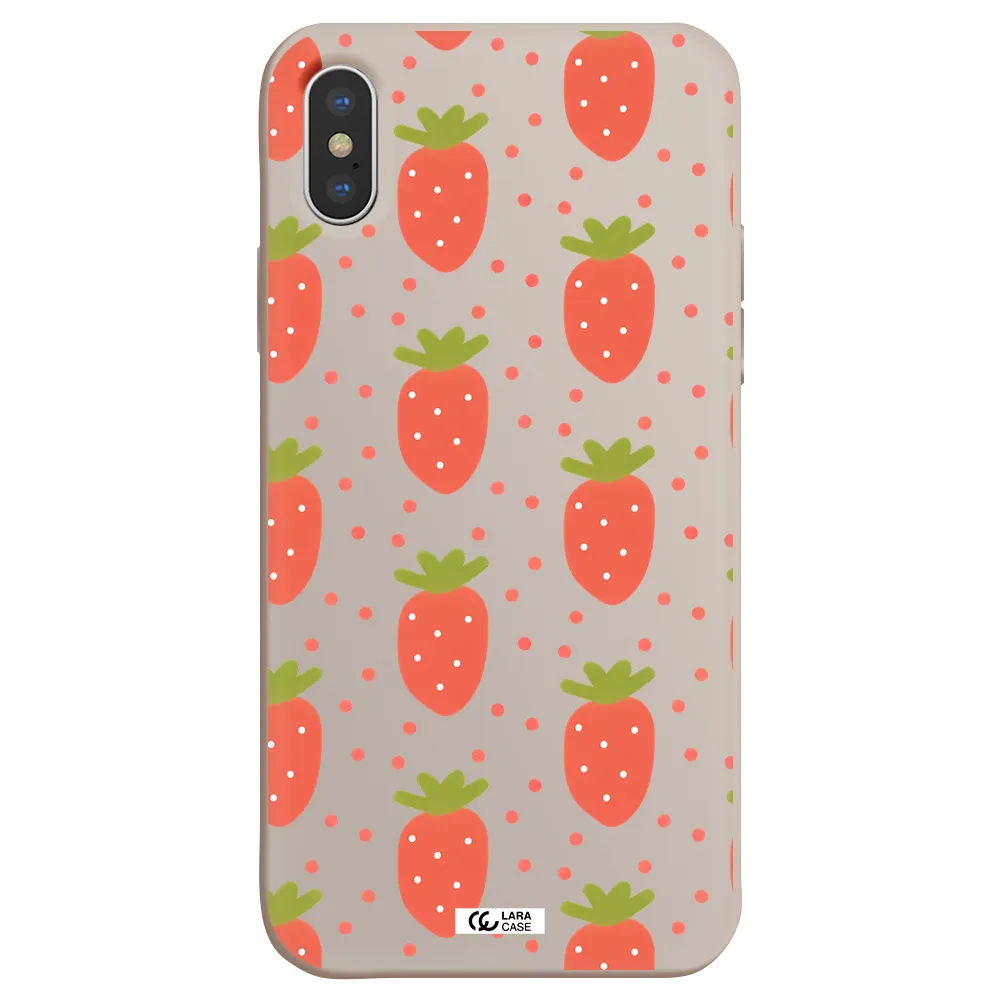 a pattern of strawberries on a white background Apple iPhone XS Silicone Stone Case