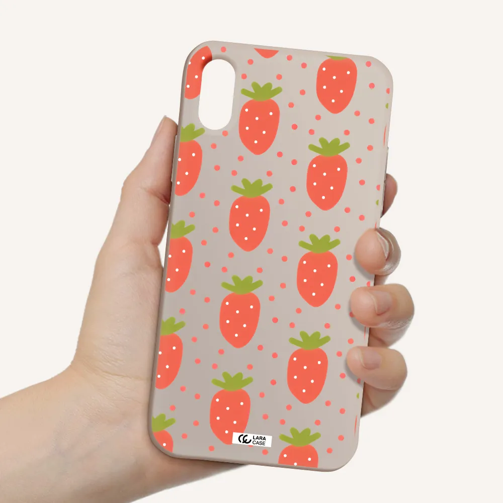 a pattern of strawberries on a white background Apple iPhone XS Silicone Stone Case