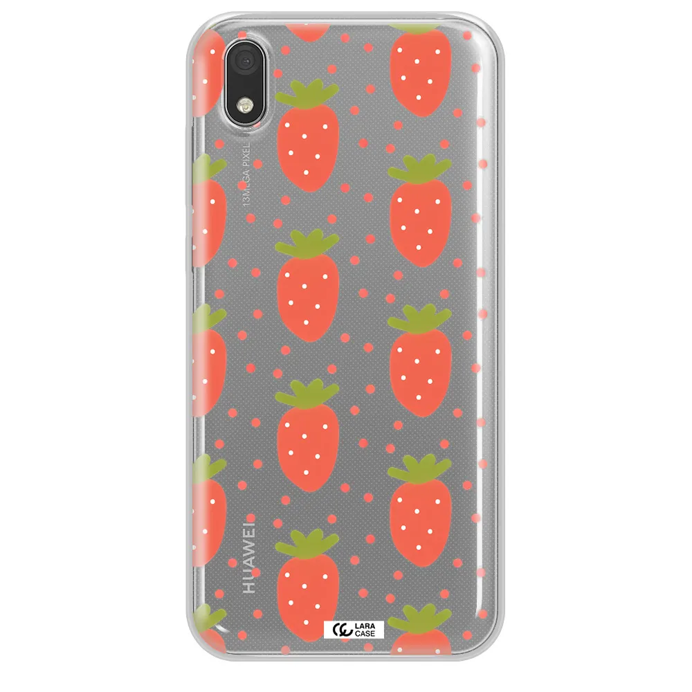 a pattern of strawberries on a white background Huawei Honor 8S Clear TPU Case