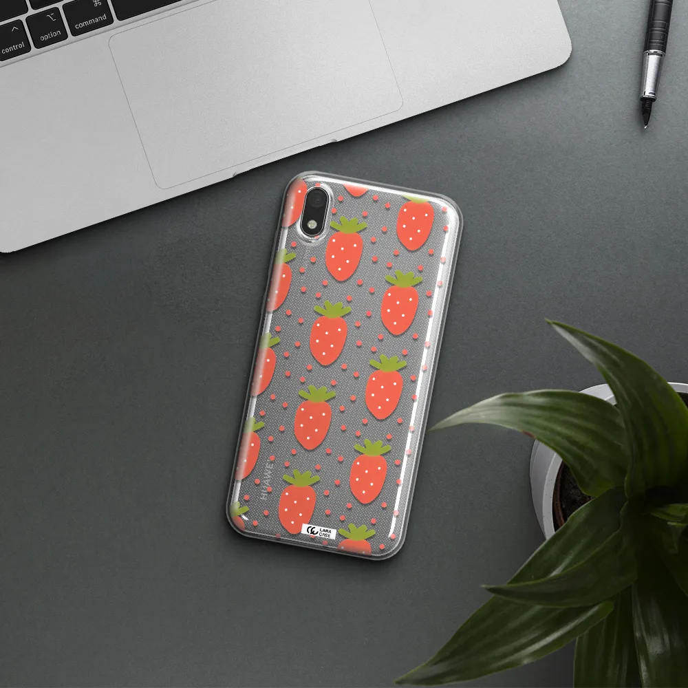 a pattern of strawberries on a white background Huawei Honor 8S Clear TPU Case