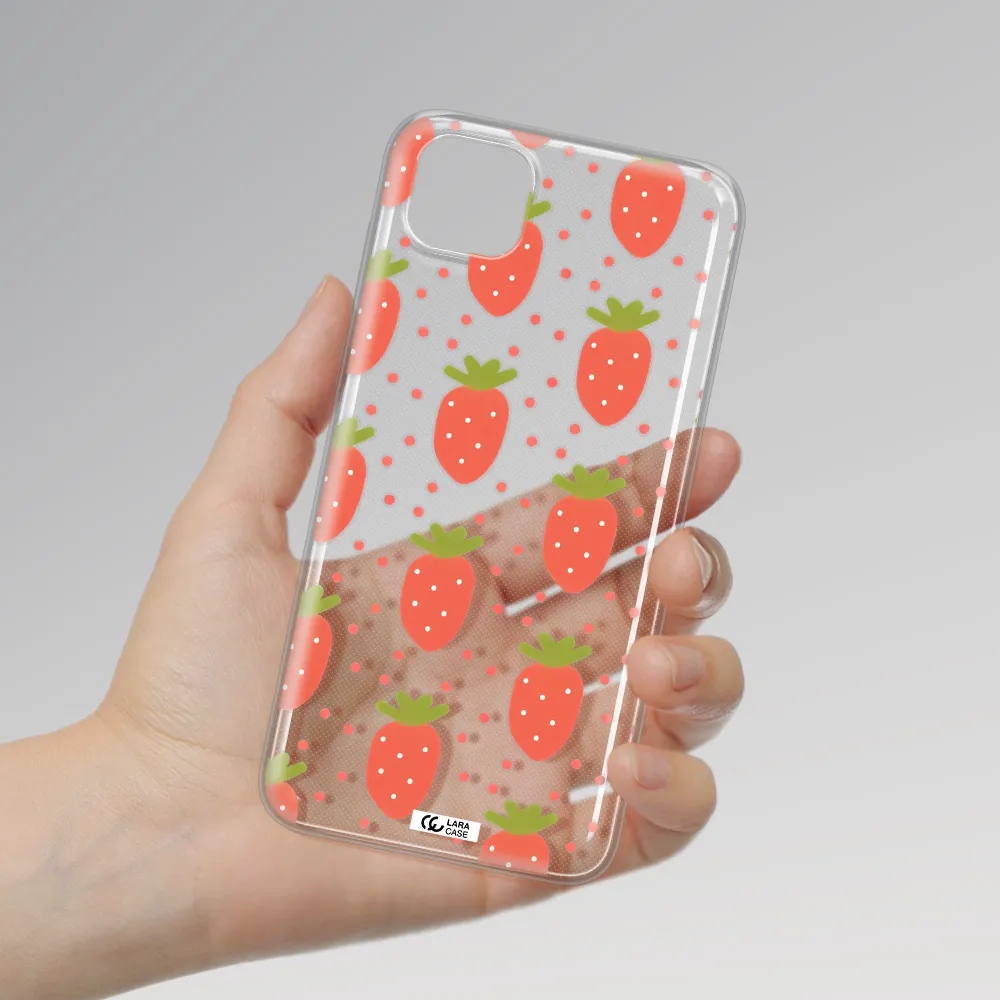 a pattern of strawberries on a white background Huawei Honor 9S Clear TPU Case
