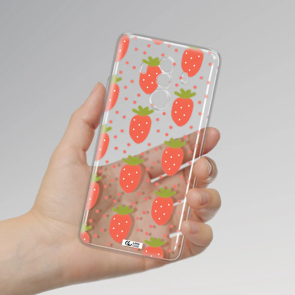 a pattern of strawberries on a white background Huawei Mate 10 Clear TPU Case