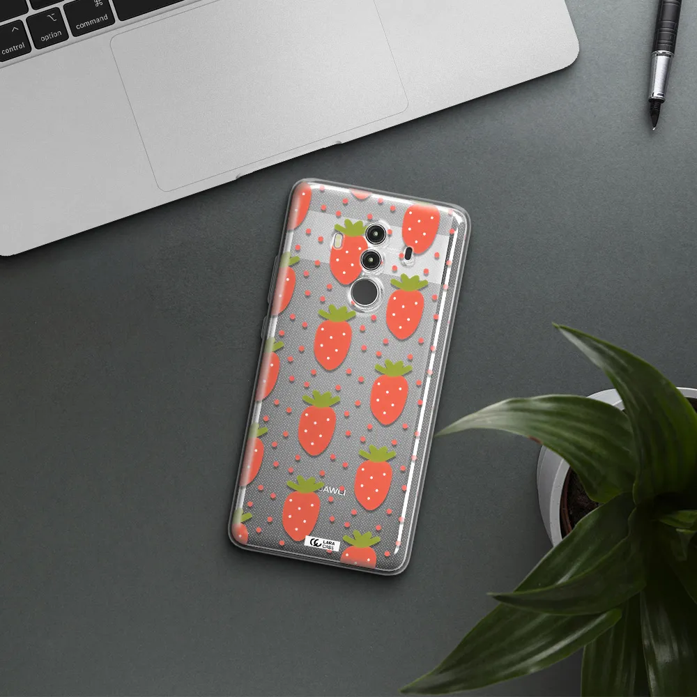 a pattern of strawberries on a white background Huawei Mate 10 Clear TPU Case