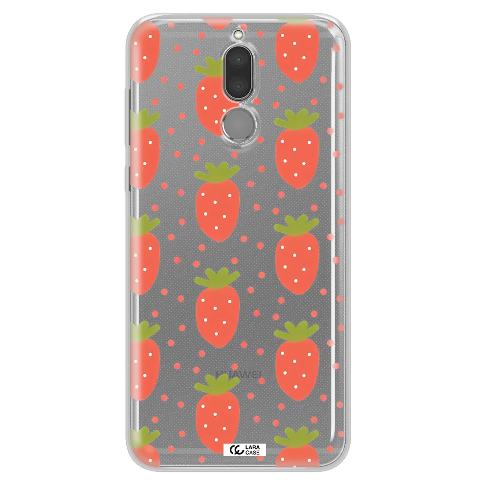 a pattern of strawberries on a white background Huawei Mate 10 Lite Clear TPU Case