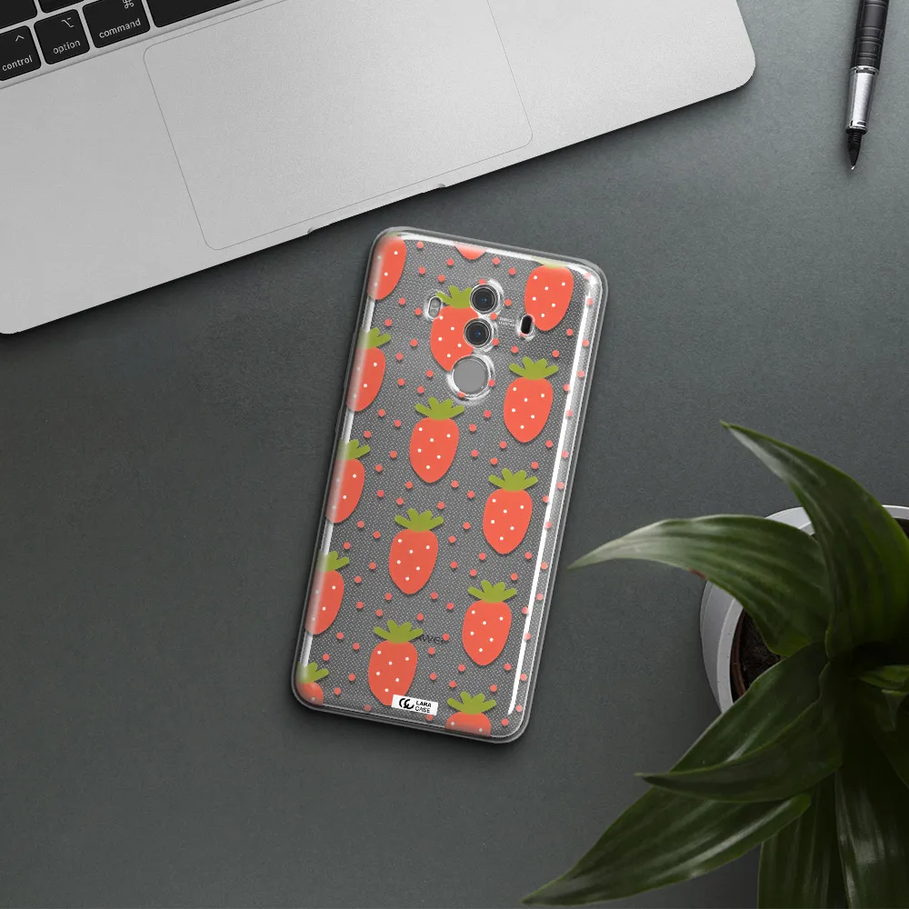 a pattern of strawberries on a white background Huawei Mate 10 Pro Clear TPU Case