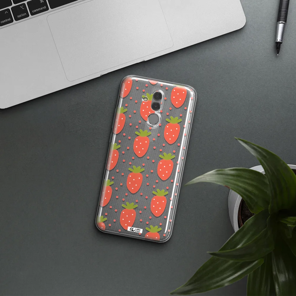 a pattern of strawberries on a white background Huawei Mate 20 Lite Clear TPU Case