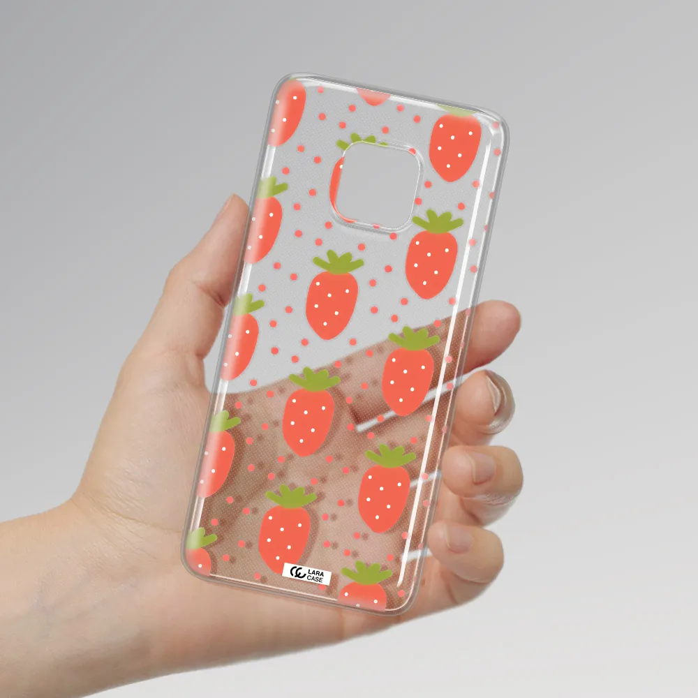 a pattern of strawberries on a white background Huawei Mate 20 Pro Clear TPU Case