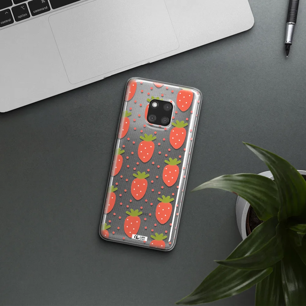 a pattern of strawberries on a white background Huawei Mate 20 Pro Clear TPU Case