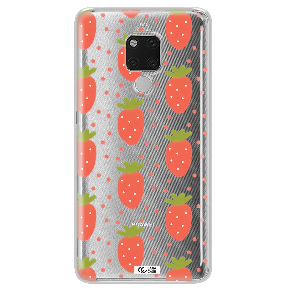 a pattern of strawberries on a white background Huawei Mate 20X Clear TPU Case