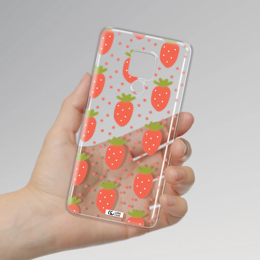 a pattern of strawberries on a white background Huawei Mate 20X Clear TPU Case