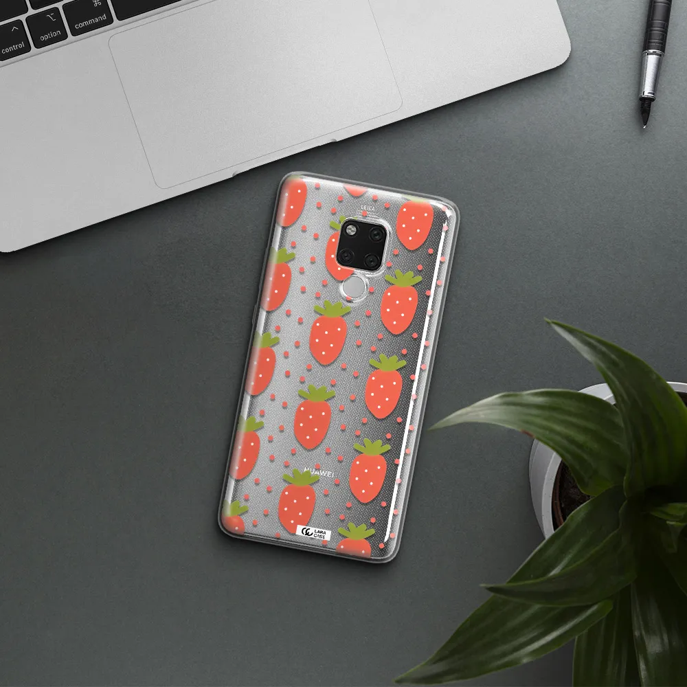 a pattern of strawberries on a white background Huawei Mate 20X Clear TPU Case