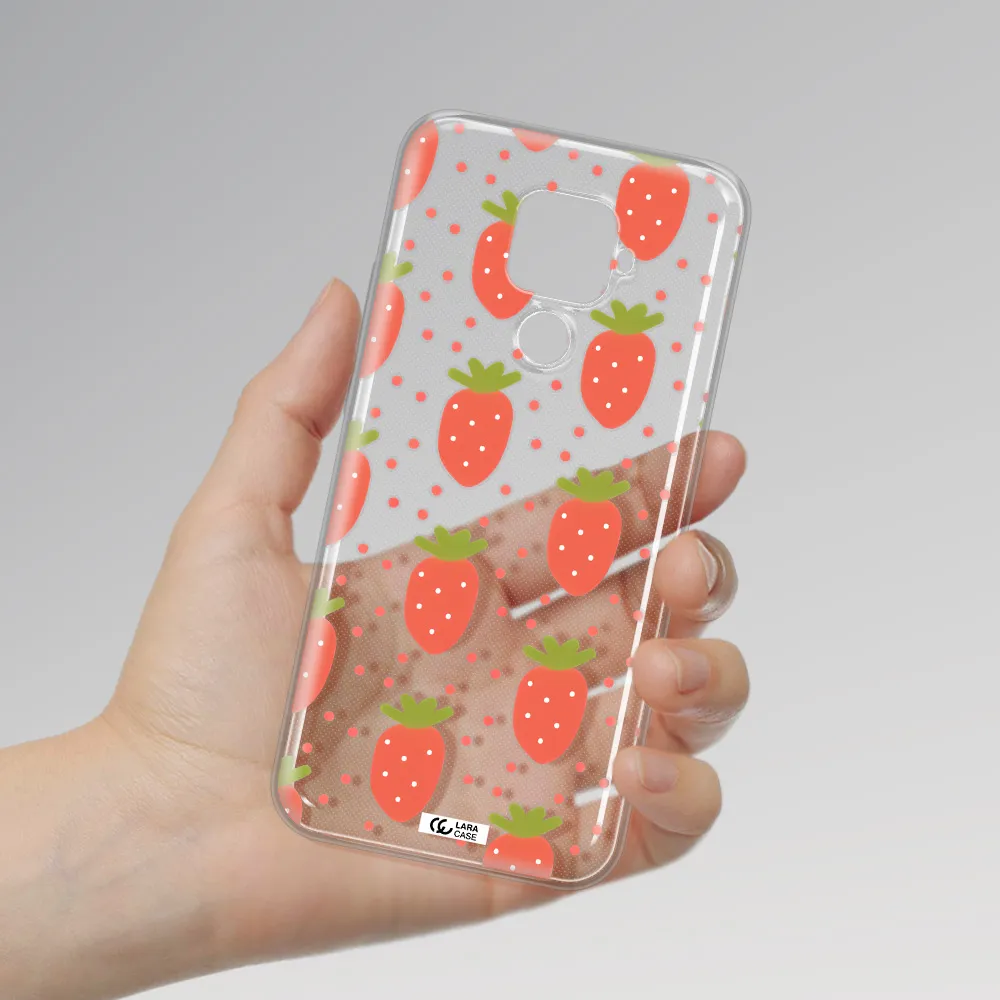 a pattern of strawberries on a white background Huawei Mate 30 Lite Clear TPU Case