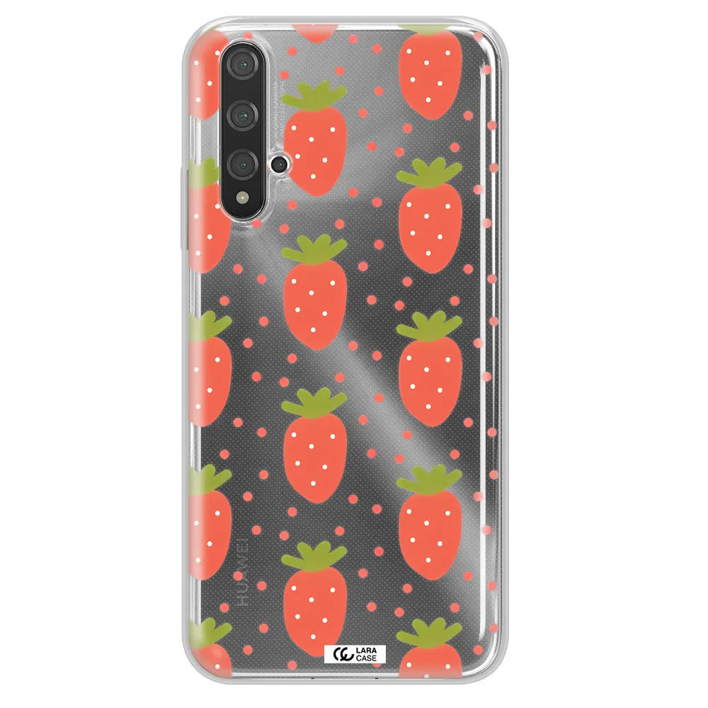 a pattern of strawberries on a white background Huawei Nova 5t Clear TPU Case