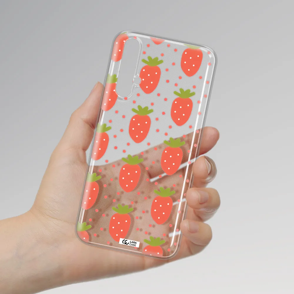 a pattern of strawberries on a white background Huawei Nova 5t Clear TPU Case