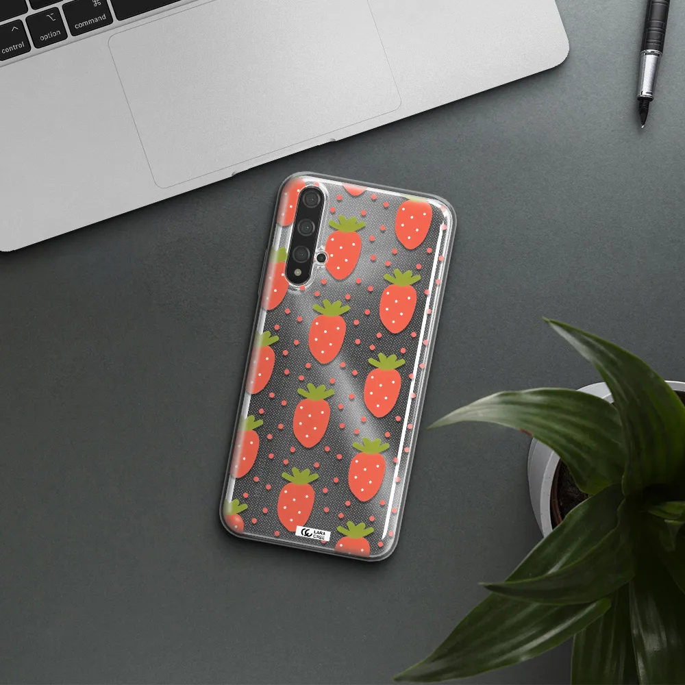 a pattern of strawberries on a white background Huawei Nova 5t Clear TPU Case